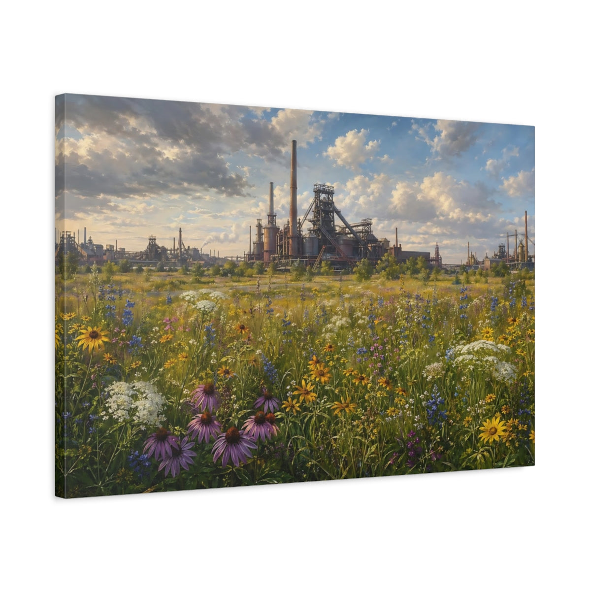 Side Mockup 2. Nature Wildflower Field Wildflower Field Factory shown as stretched canvas wall art