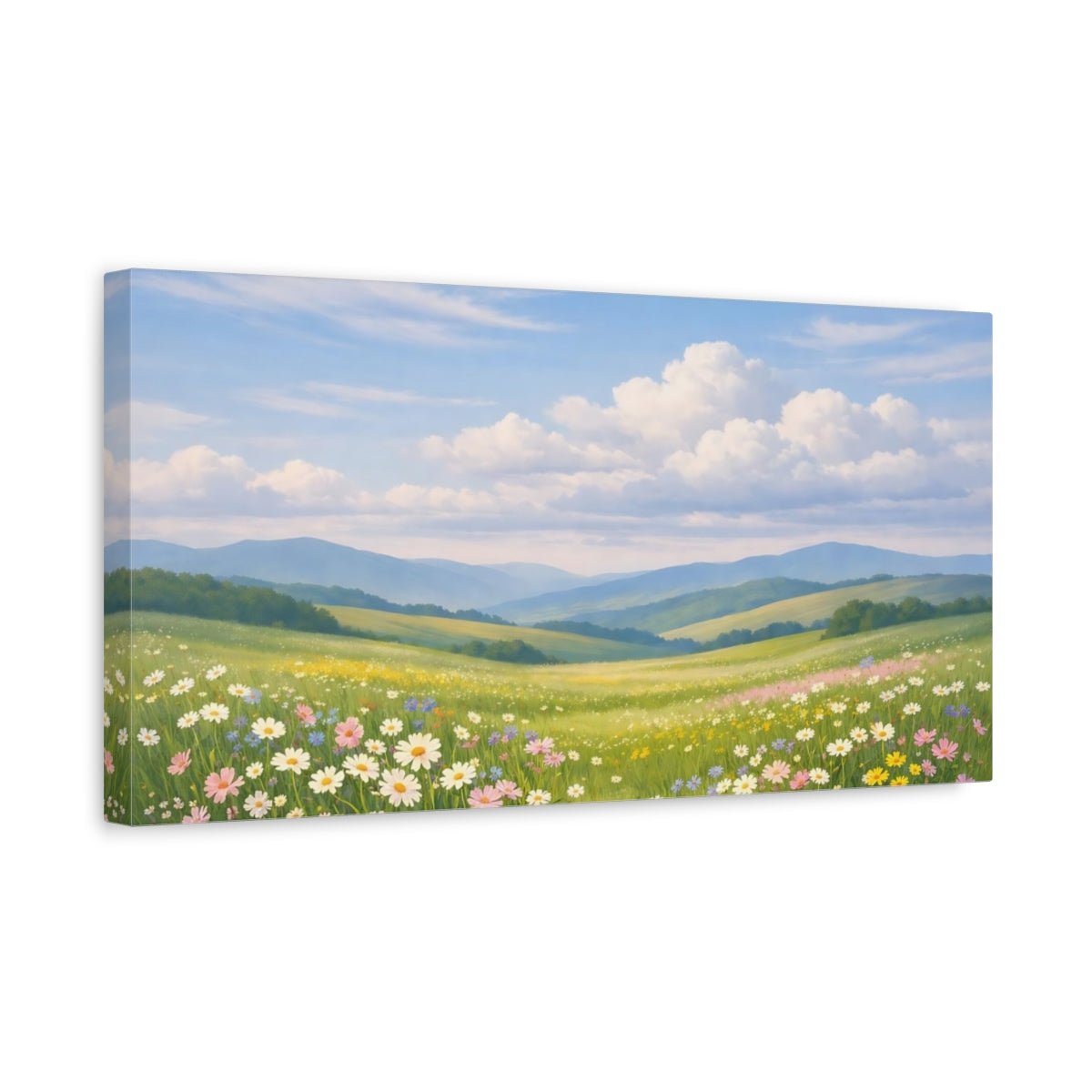 Nature Wildflower Field Green Blue - Canvas Wall Art Print - YesArtYes