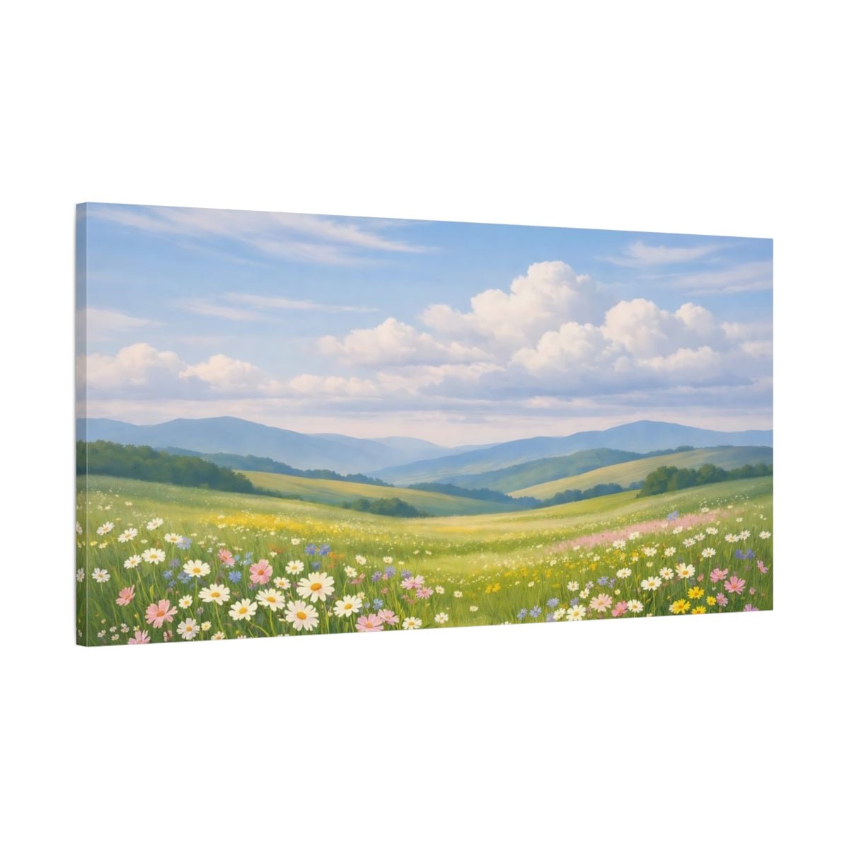 Nature Wildflower Field Green Blue - Canvas Wall Art Print - YesArtYes