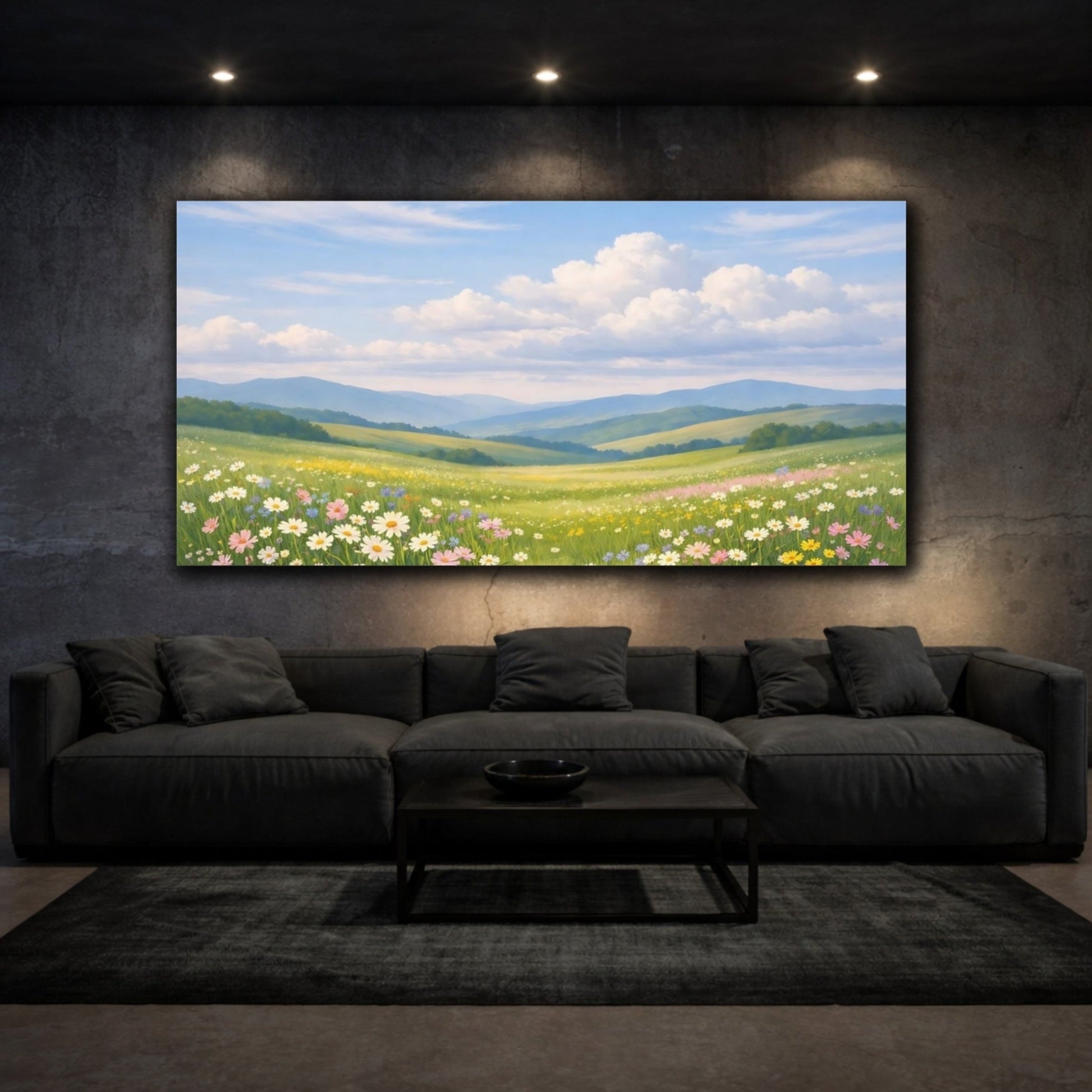Nature Wildflower Field Green Blue - Canvas Wall Art Print - YesArtYes