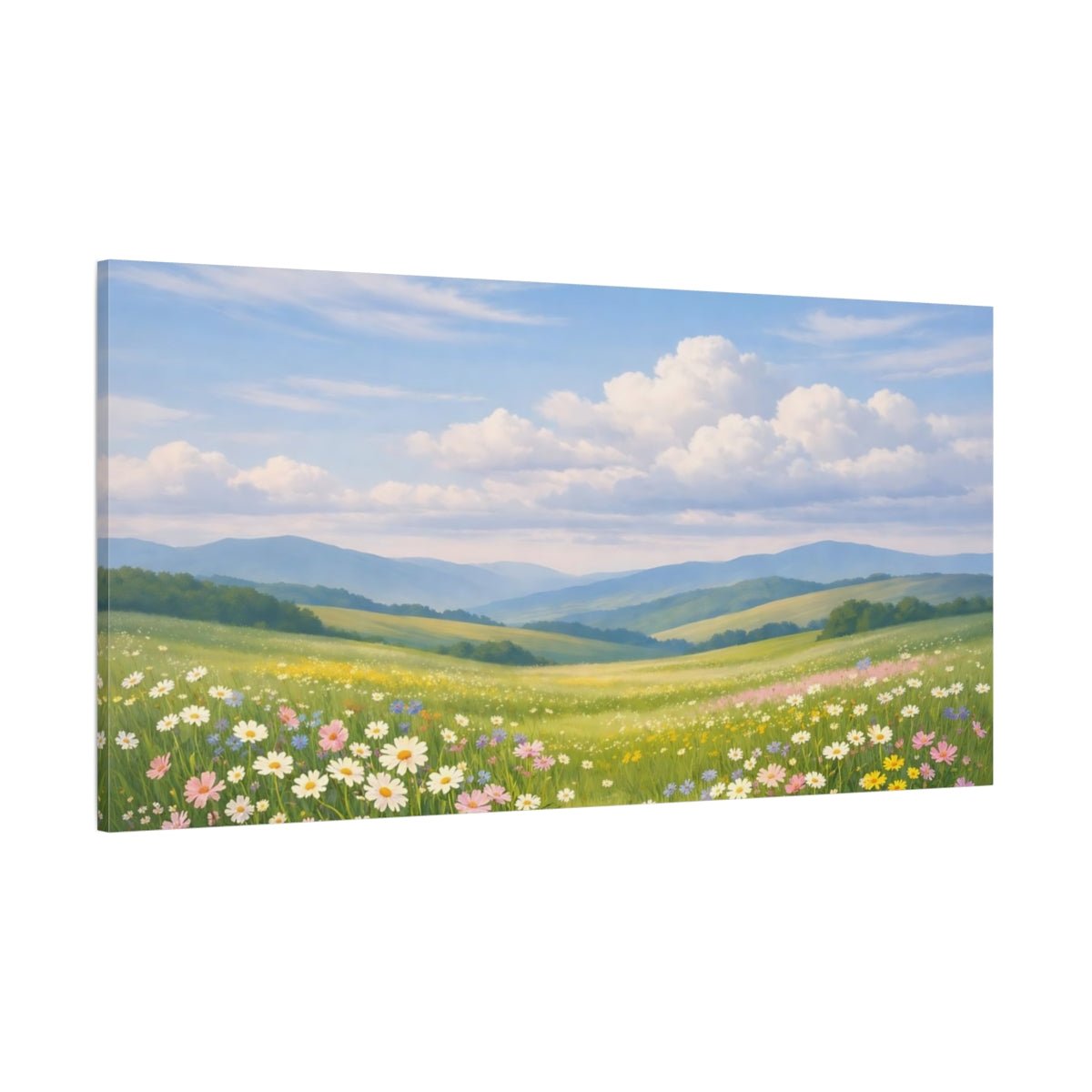 Nature Wildflower Field Green Blue - Canvas Wall Art Print - YesArtYes