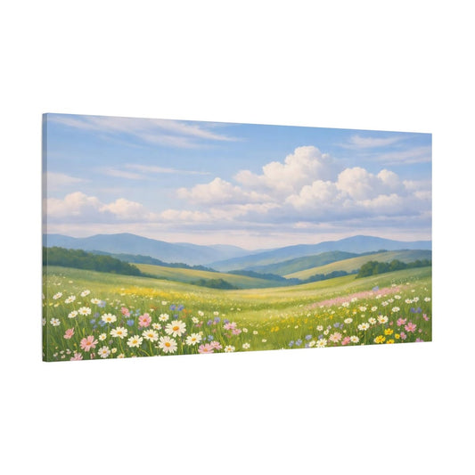 Nature Wildflower Field Green Blue - Canvas Wall Art Print - YesArtYes