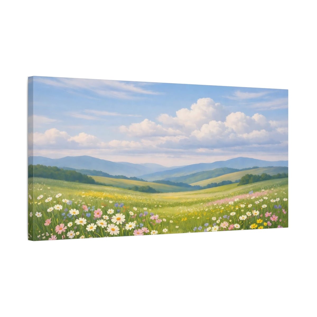 Nature Wildflower Field Green Blue - Canvas Wall Art Print - YesArtYes