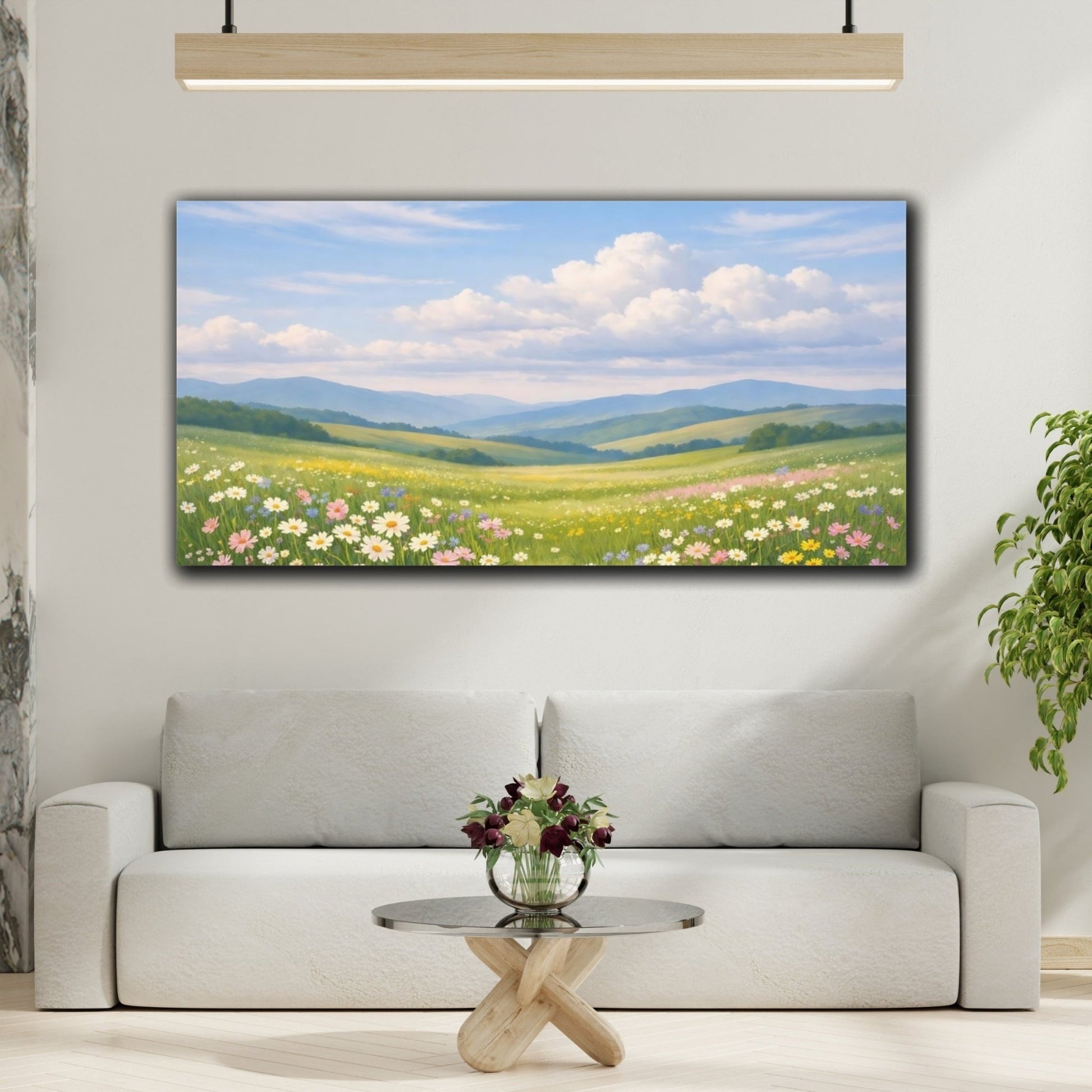 Nature Wildflower Field Green Blue - Canvas Wall Art Print - YesArtYes