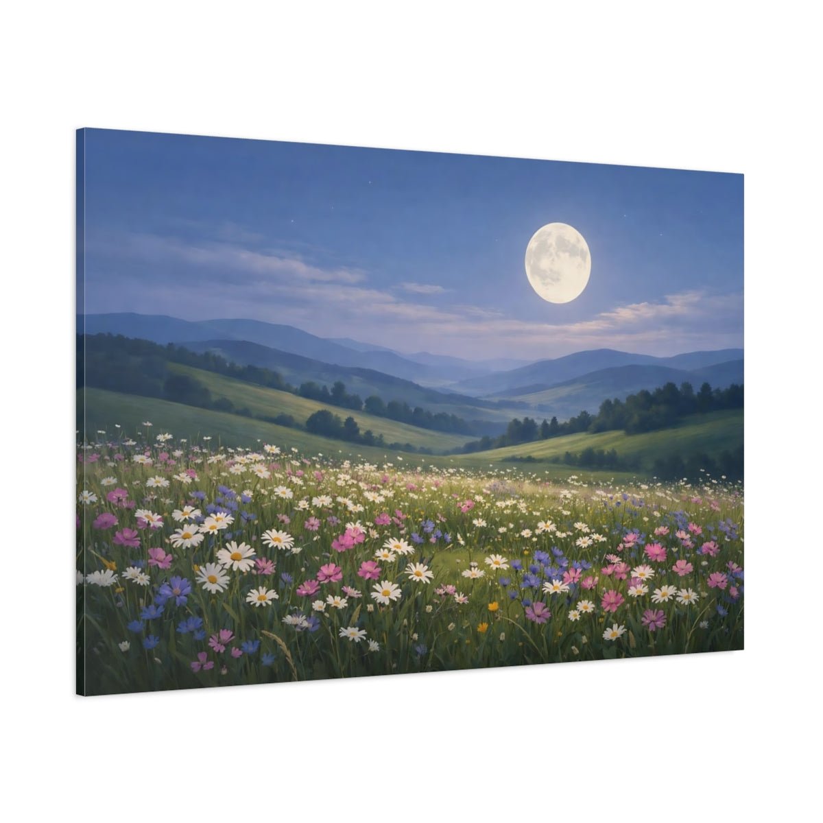 Nature Wildflower Field Moonlit Meadow - Canvas Wall Art Print - YesArtYes