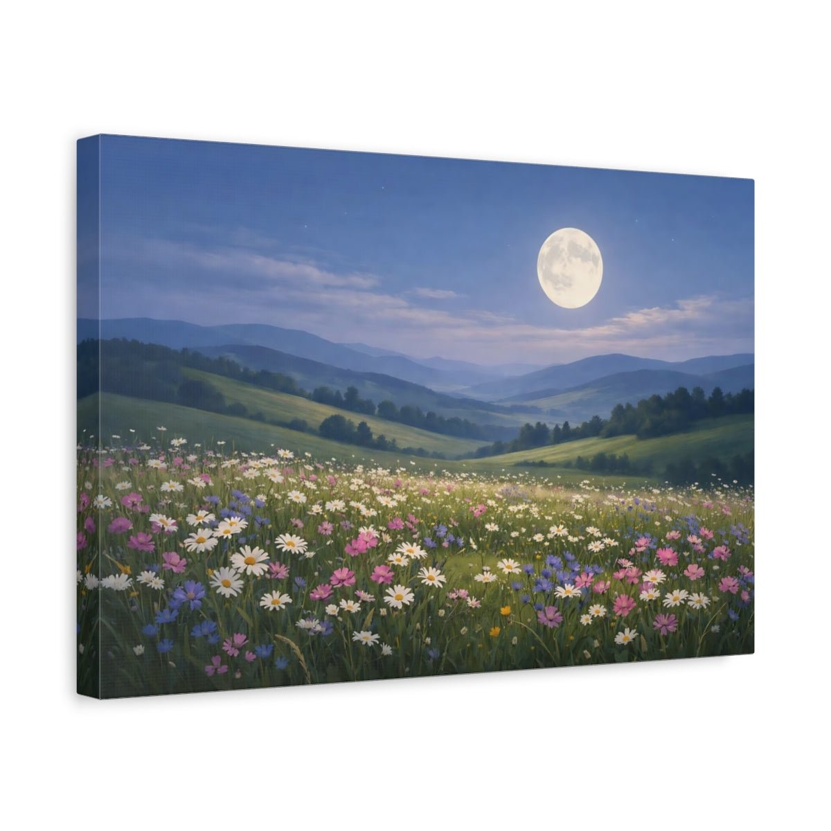 Nature Wildflower Field Moonlit Meadow - Canvas Wall Art Print - YesArtYes