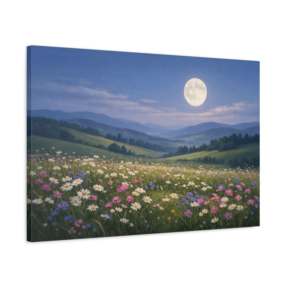 Nature Wildflower Field Moonlit Meadow - Canvas Wall Art Print - YesArtYes