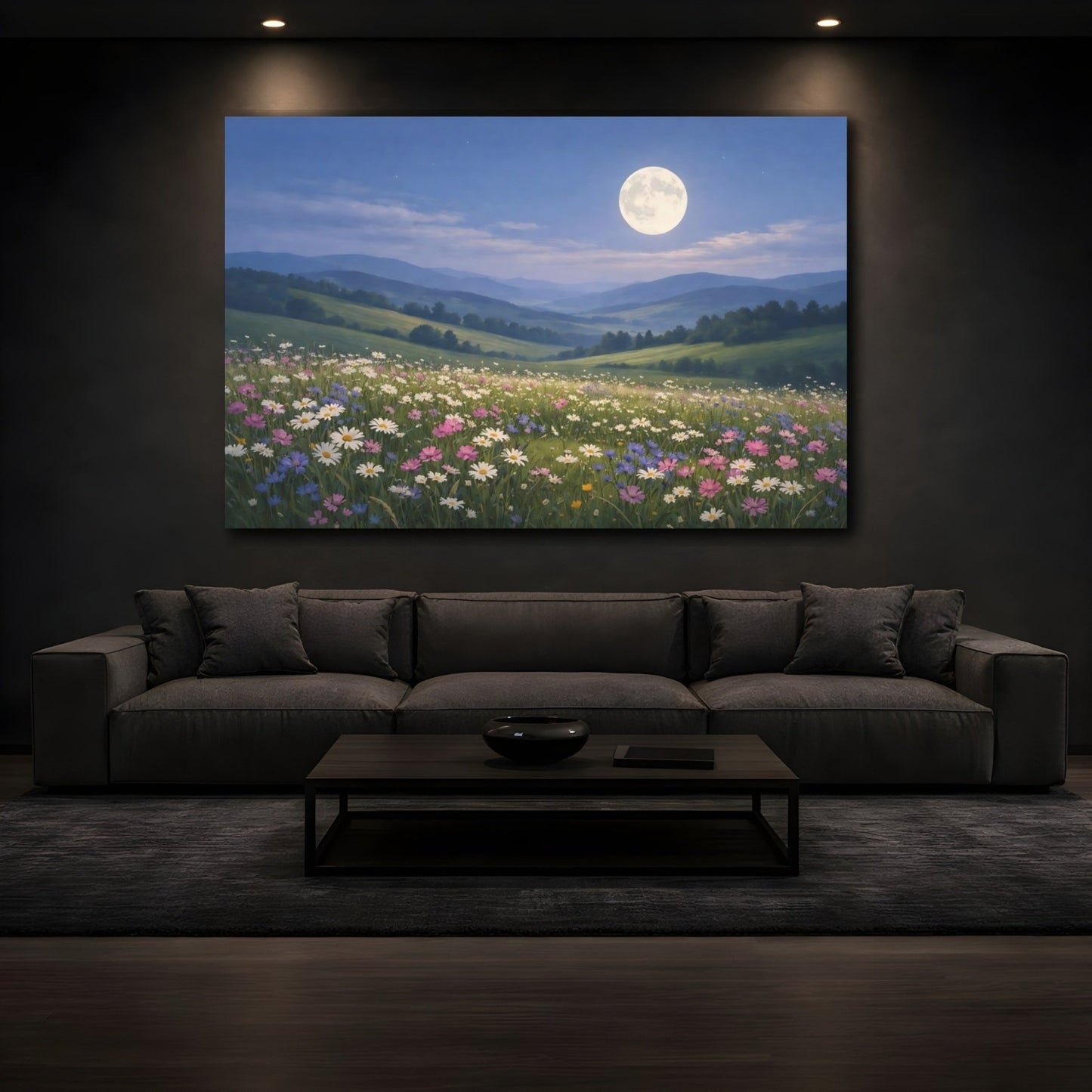 Nature Wildflower Field Moonlit Meadow - Canvas Wall Art Print - YesArtYes