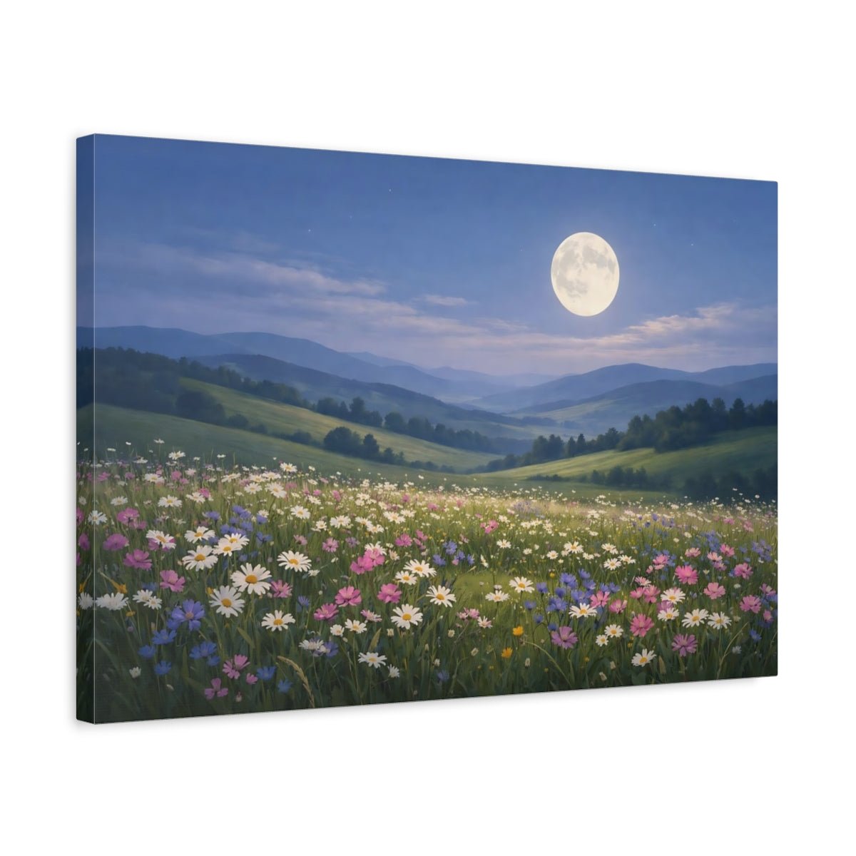 Nature Wildflower Field Moonlit Meadow - Canvas Wall Art Print - YesArtYes