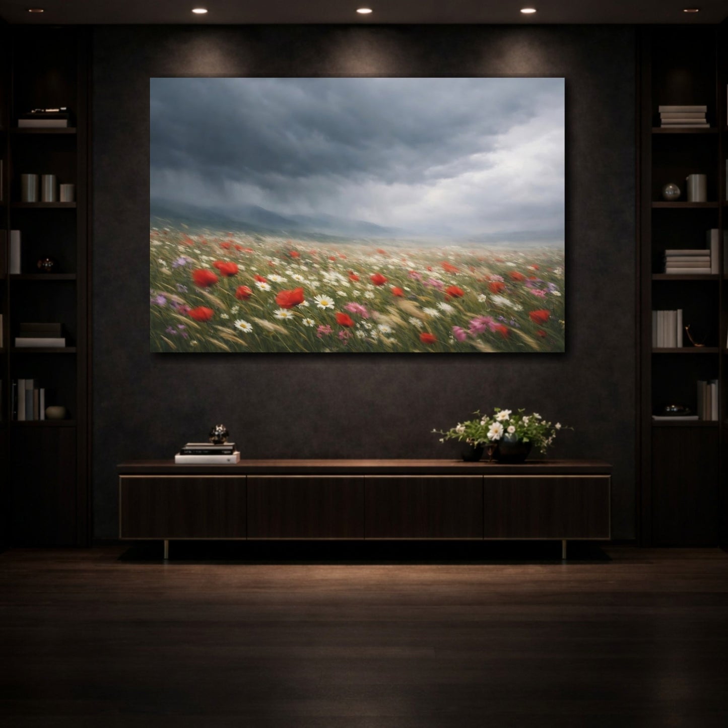 Nature Wildflower Field Storm - Canvas Wall Art Print - YesArtYes