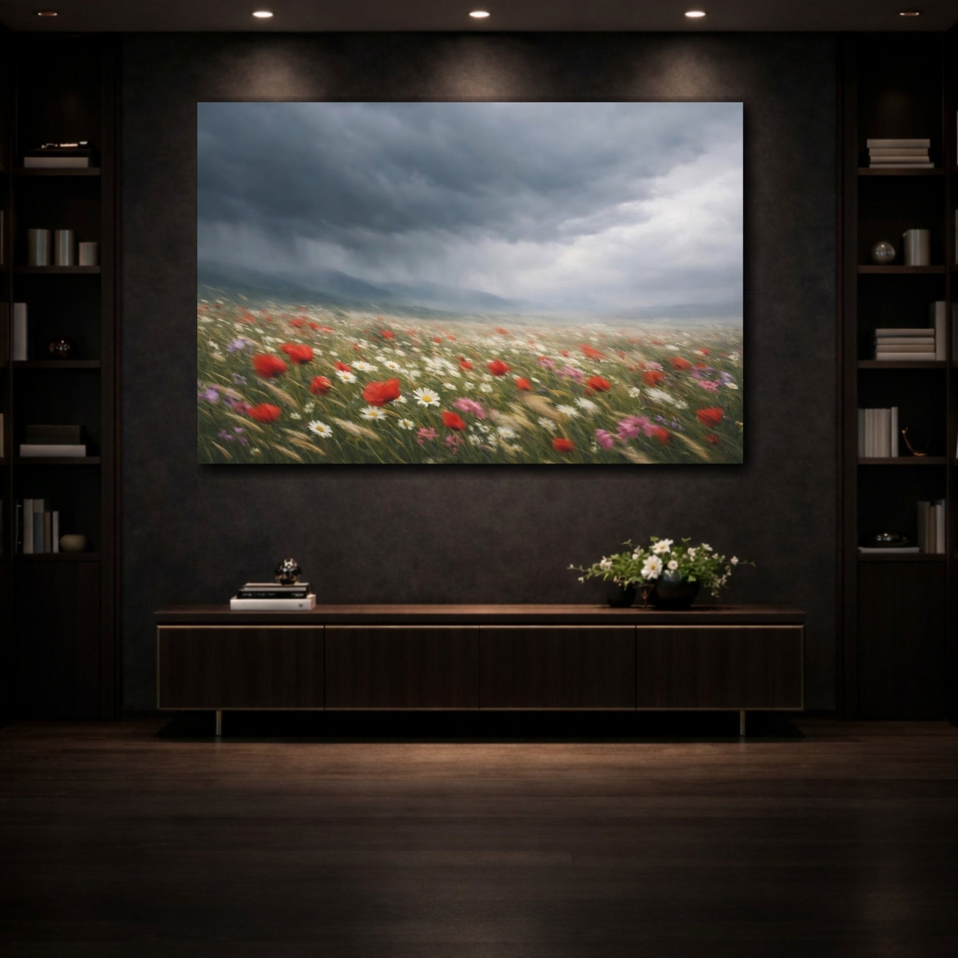 Nature Wildflower Field Storm - Canvas Wall Art Print - YesArtYes