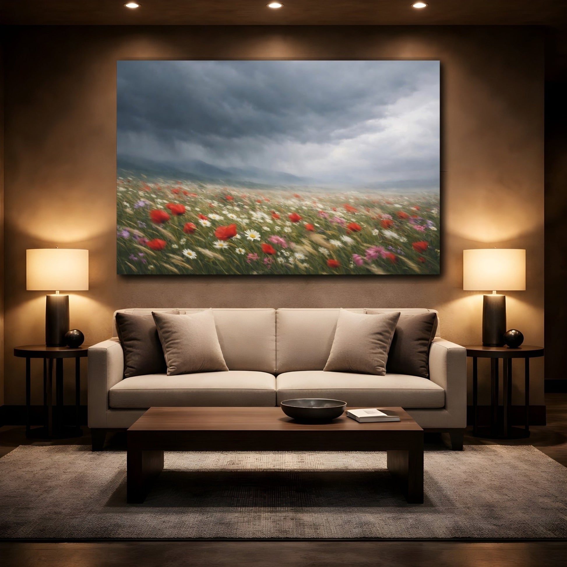 Nature Wildflower Field Storm - Canvas Wall Art Print - YesArtYes