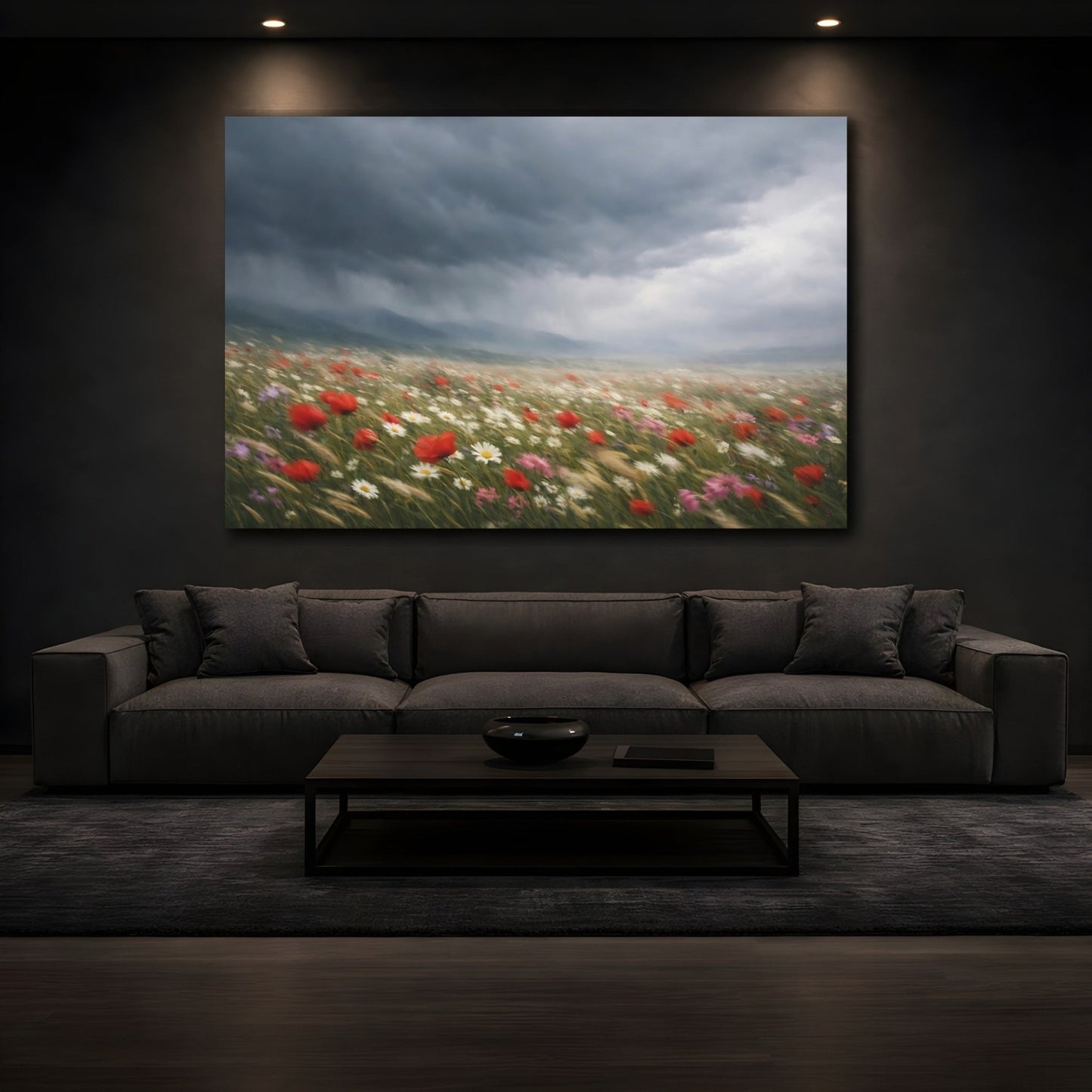 Nature Wildflower Field Storm - Canvas Wall Art Print - YesArtYes