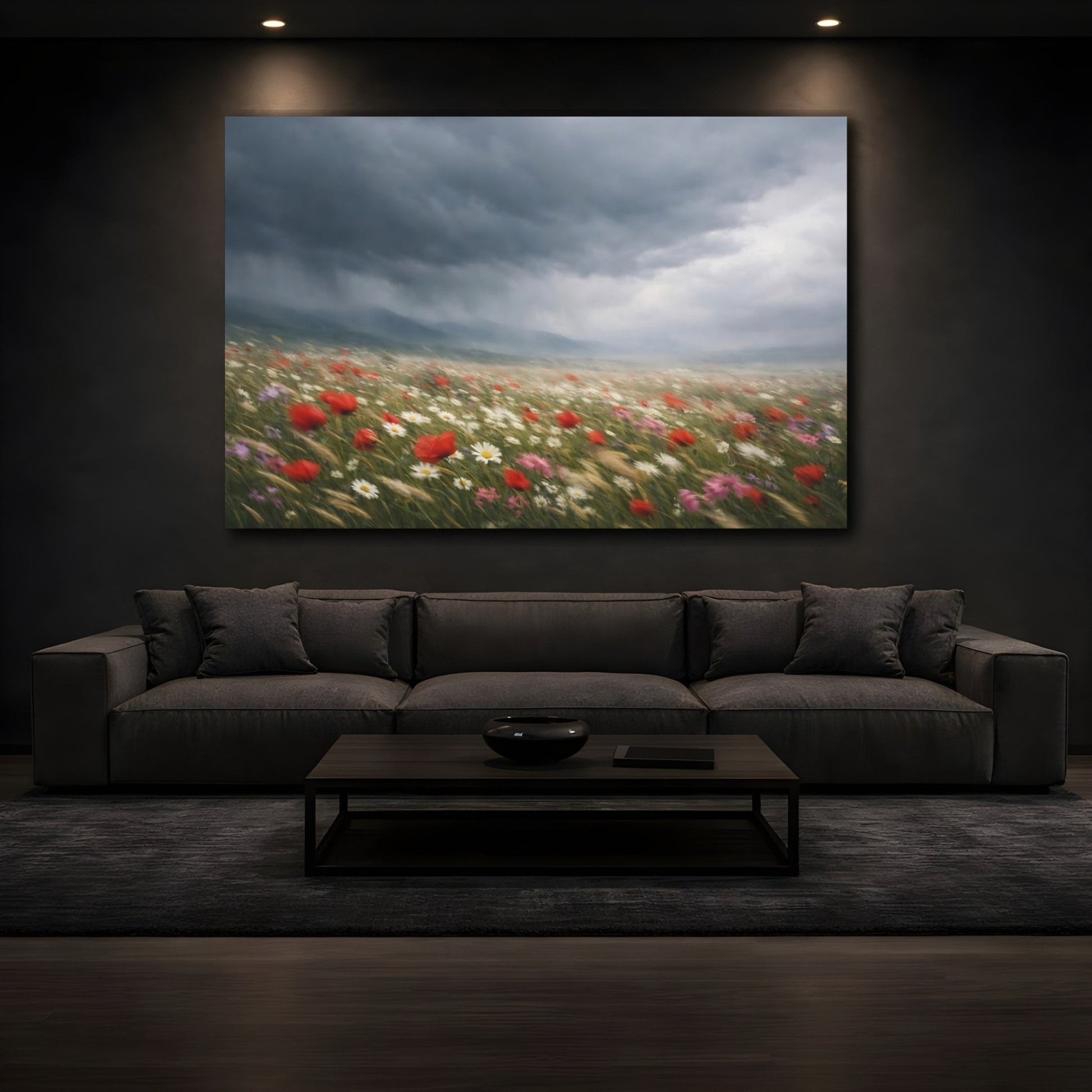 Nature Wildflower Field Storm - Canvas Wall Art Print - YesArtYes