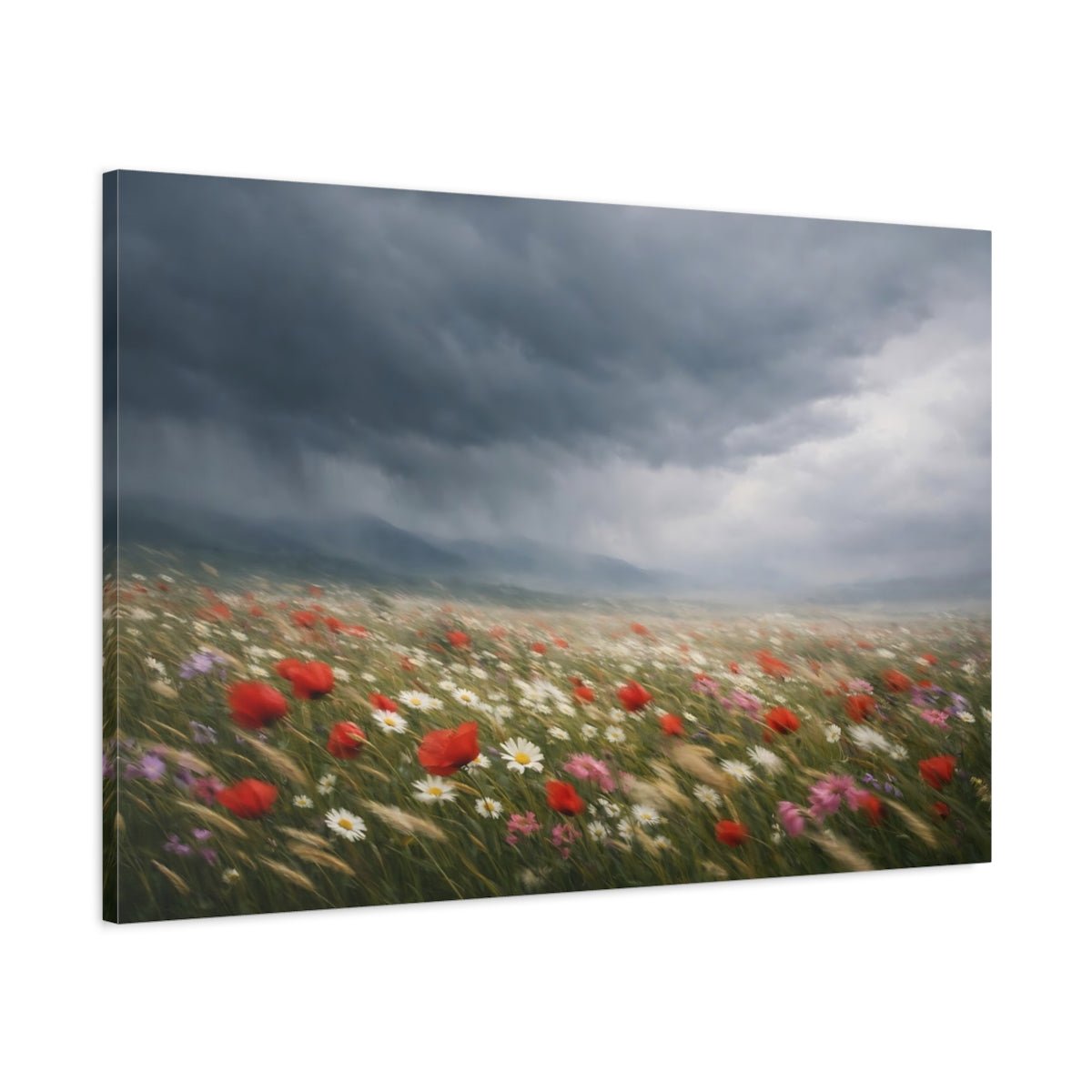 Nature Wildflower Field Storm - Canvas Wall Art Print - YesArtYes