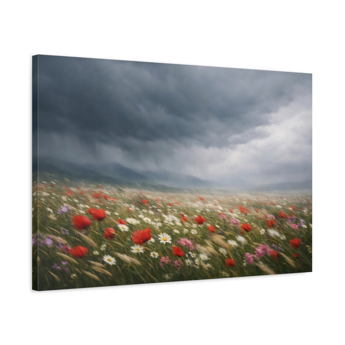 Nature Wildflower Field Storm - Canvas Wall Art Print - YesArtYes