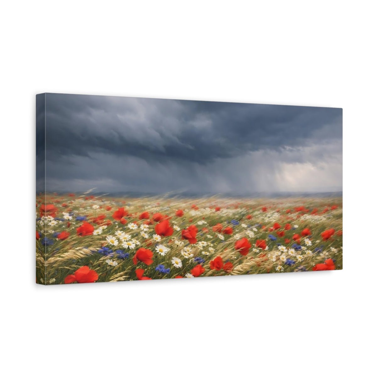 Nature Wildflower Field Storm Red - Canvas Wall Art Print - YesArtYes