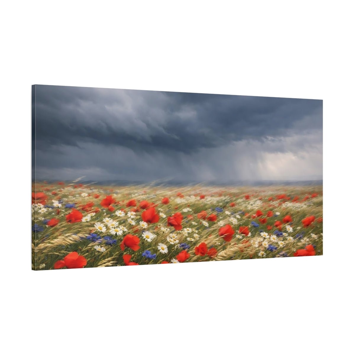 Nature Wildflower Field Storm Red - Canvas Wall Art Print - YesArtYes