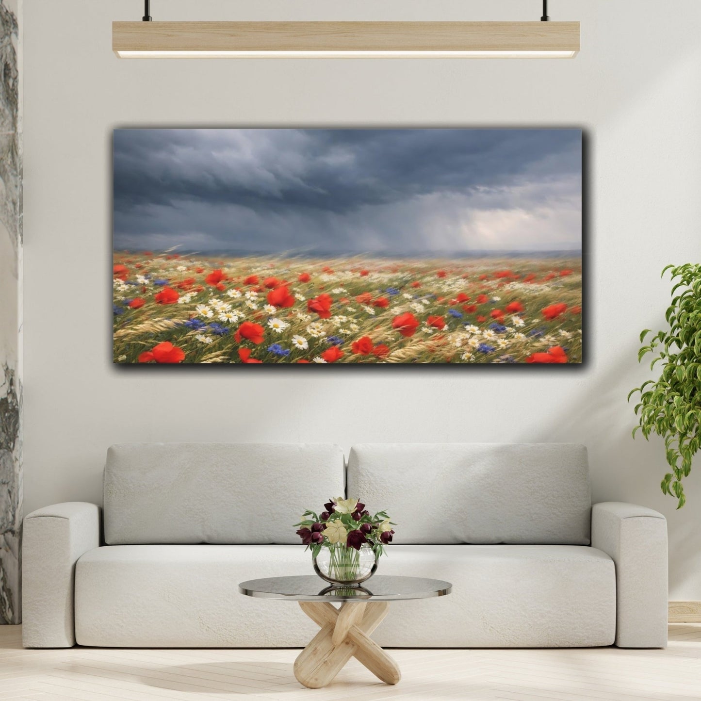 Nature Wildflower Field Storm Red - Canvas Wall Art Print - YesArtYes