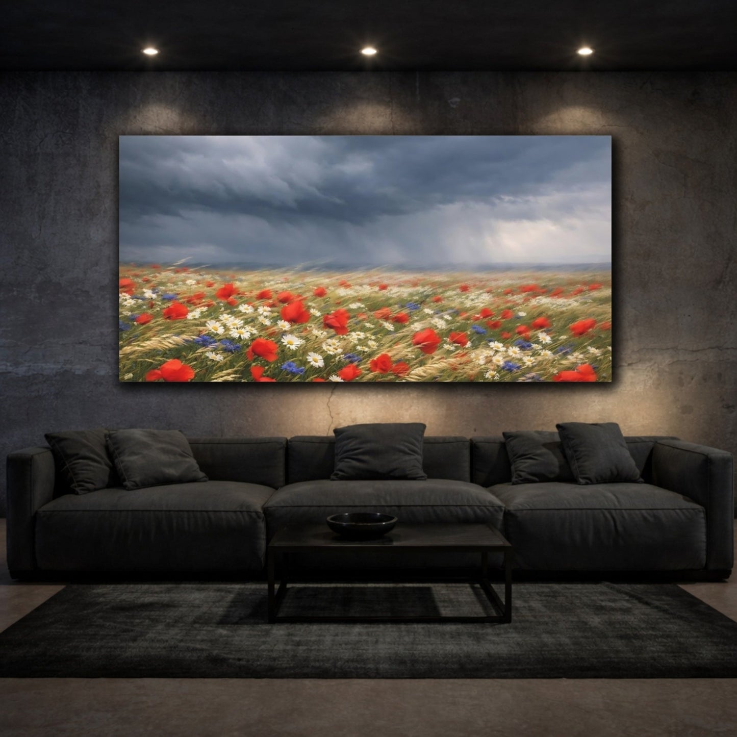 Nature Wildflower Field Storm Red - Canvas Wall Art Print - YesArtYes