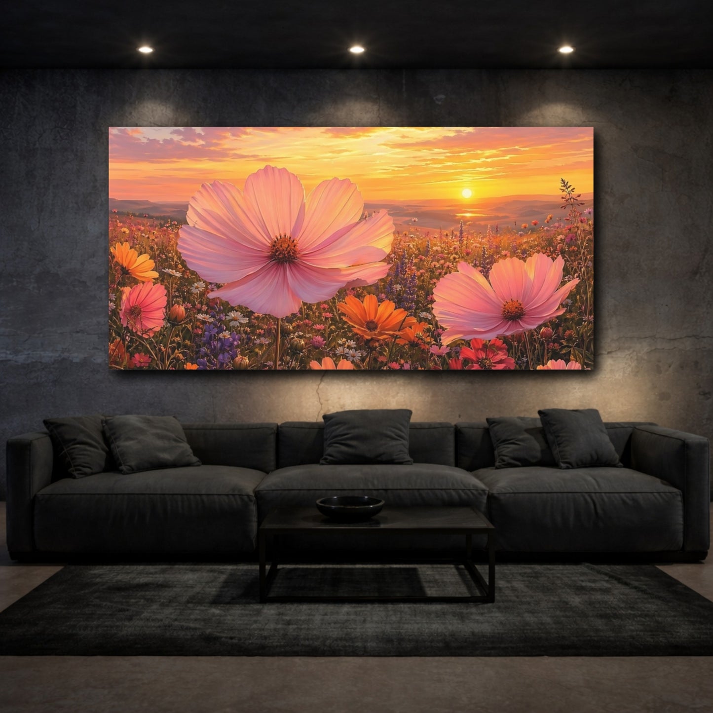 Mockup 2. Nature Wildflower Field Sunset Wildflower Field shown as stretched canvas wall art