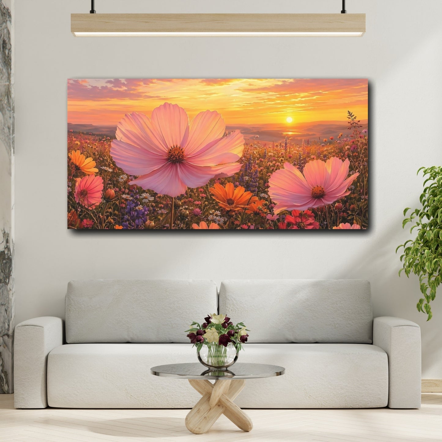 Mockup 4. Nature Wildflower Field Sunset Wildflower Field shown as stretched canvas wall art