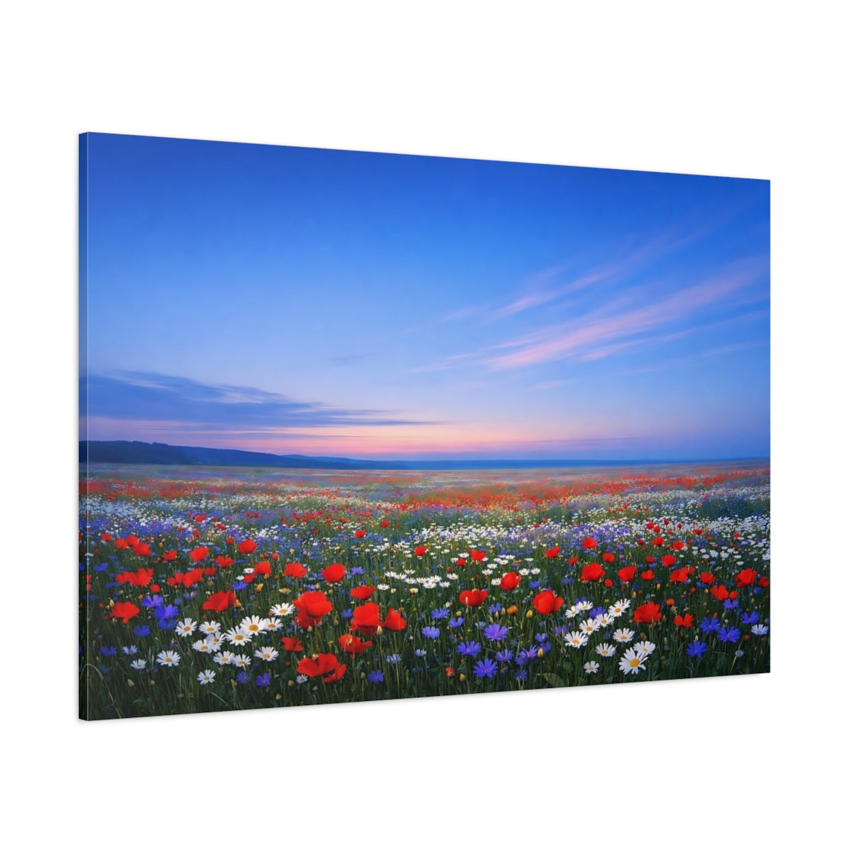 Side Mockup 1. Nature Wildflower Field Vibrant Flower Field shown as stretched canvas wall art