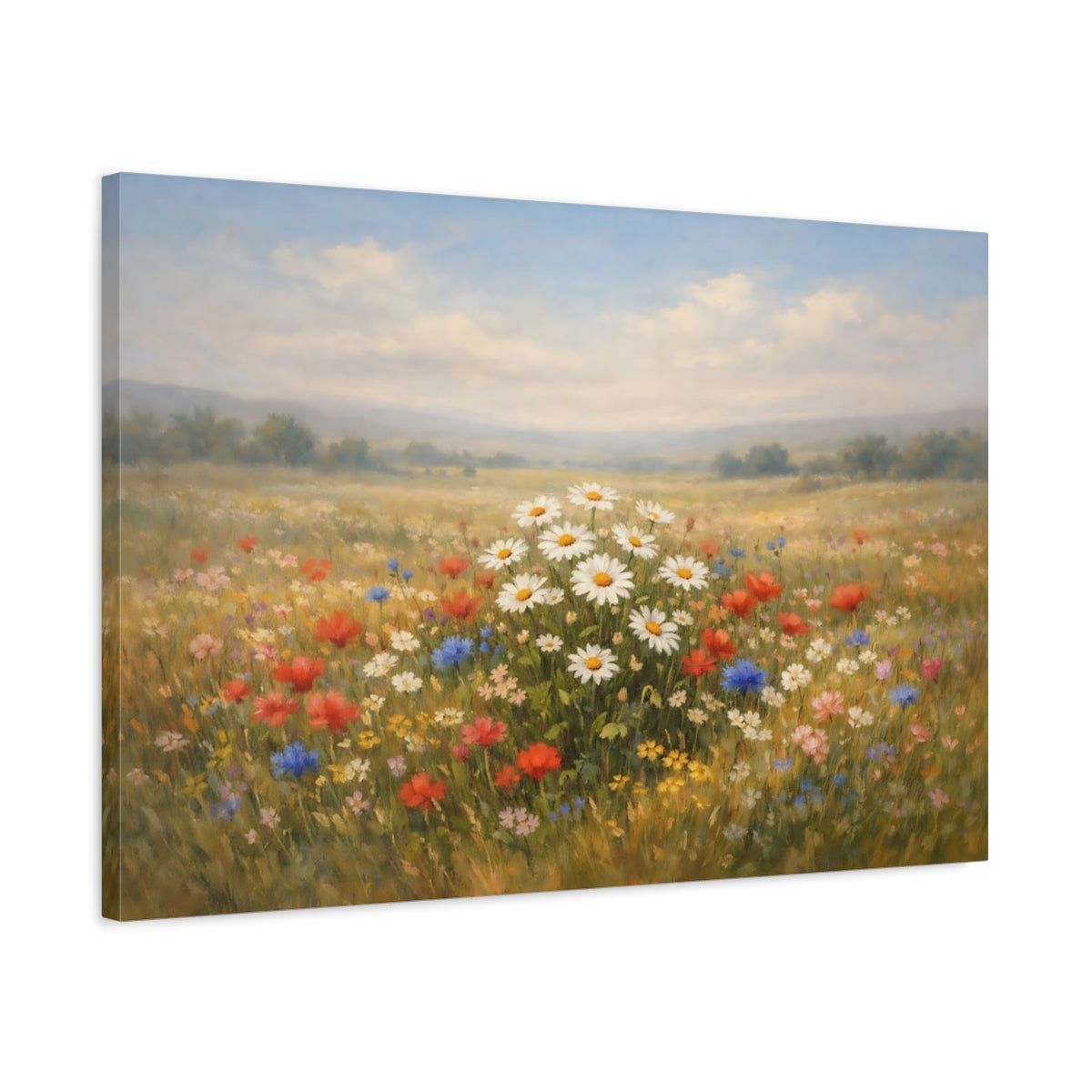 Side Mockup 2. Nature Wildflower Meadow Colorful Meadow shown as stretched canvas wall art