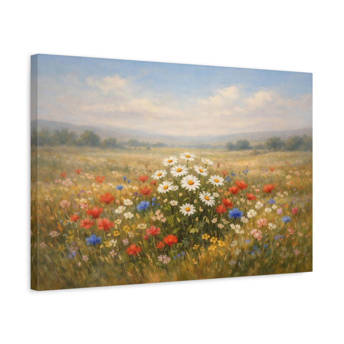 Side Mockup 3. Nature Wildflower Meadow Colorful Meadow shown as stretched canvas wall art