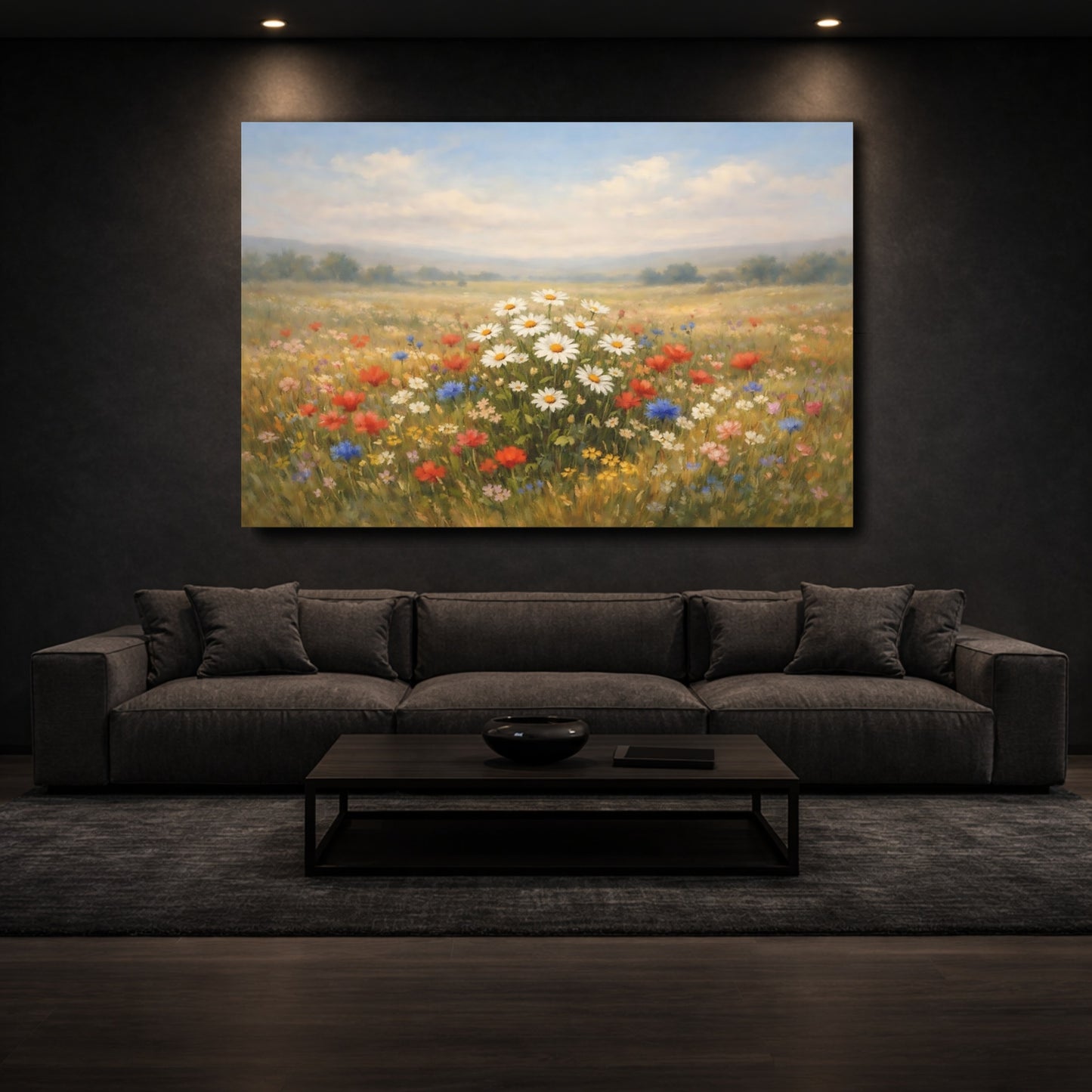 Mockup 2. Nature Wildflower Meadow Colorful Meadow shown as stretched canvas wall art