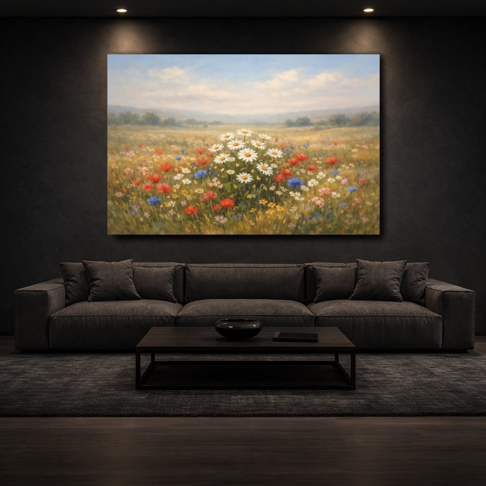 Mockup 2. Nature Wildflower Meadow Colorful Meadow shown as stretched canvas wall art