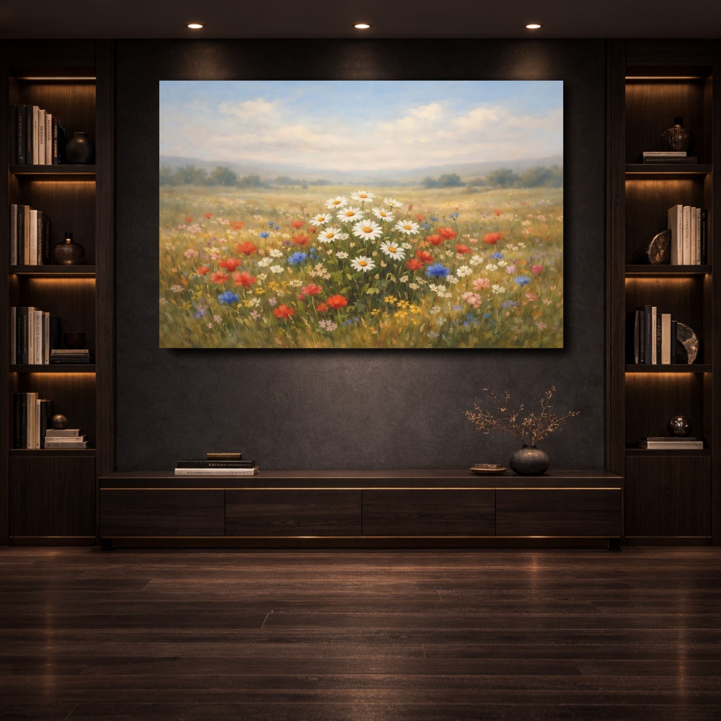Mockup 3. Nature Wildflower Meadow Colorful Meadow shown as stretched canvas wall art