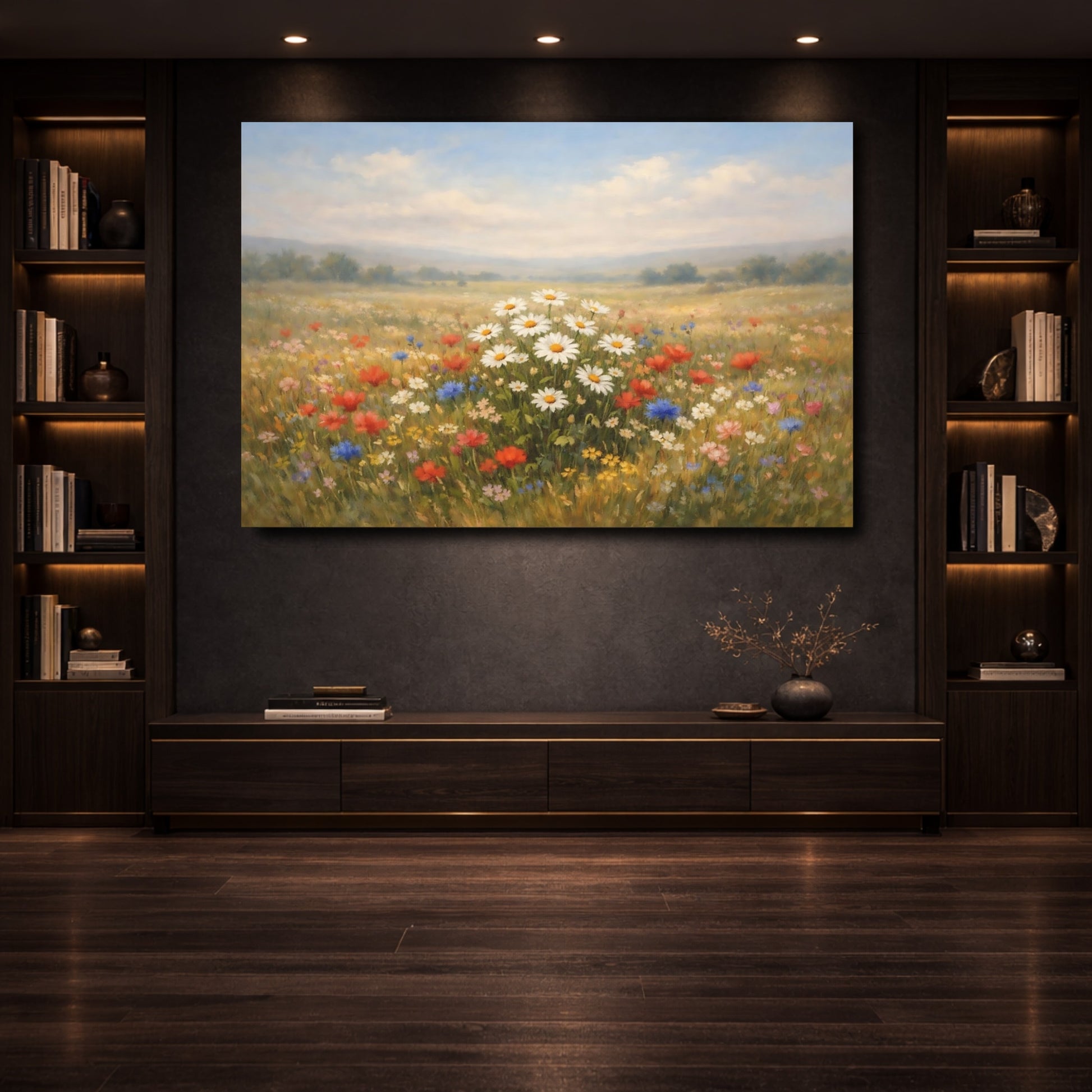 Mockup 3. Nature Wildflower Meadow Colorful Meadow shown as stretched canvas wall art