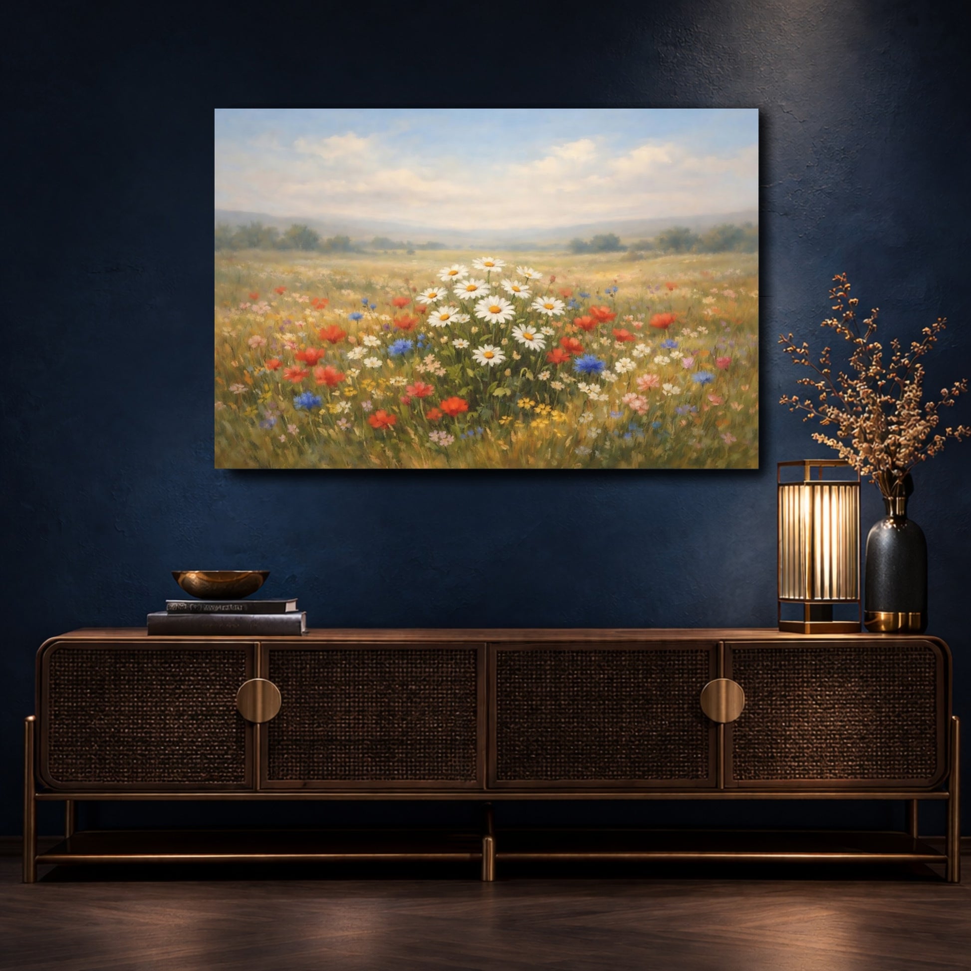 Mockup 4. Nature Wildflower Meadow Colorful Meadow shown as stretched canvas wall art