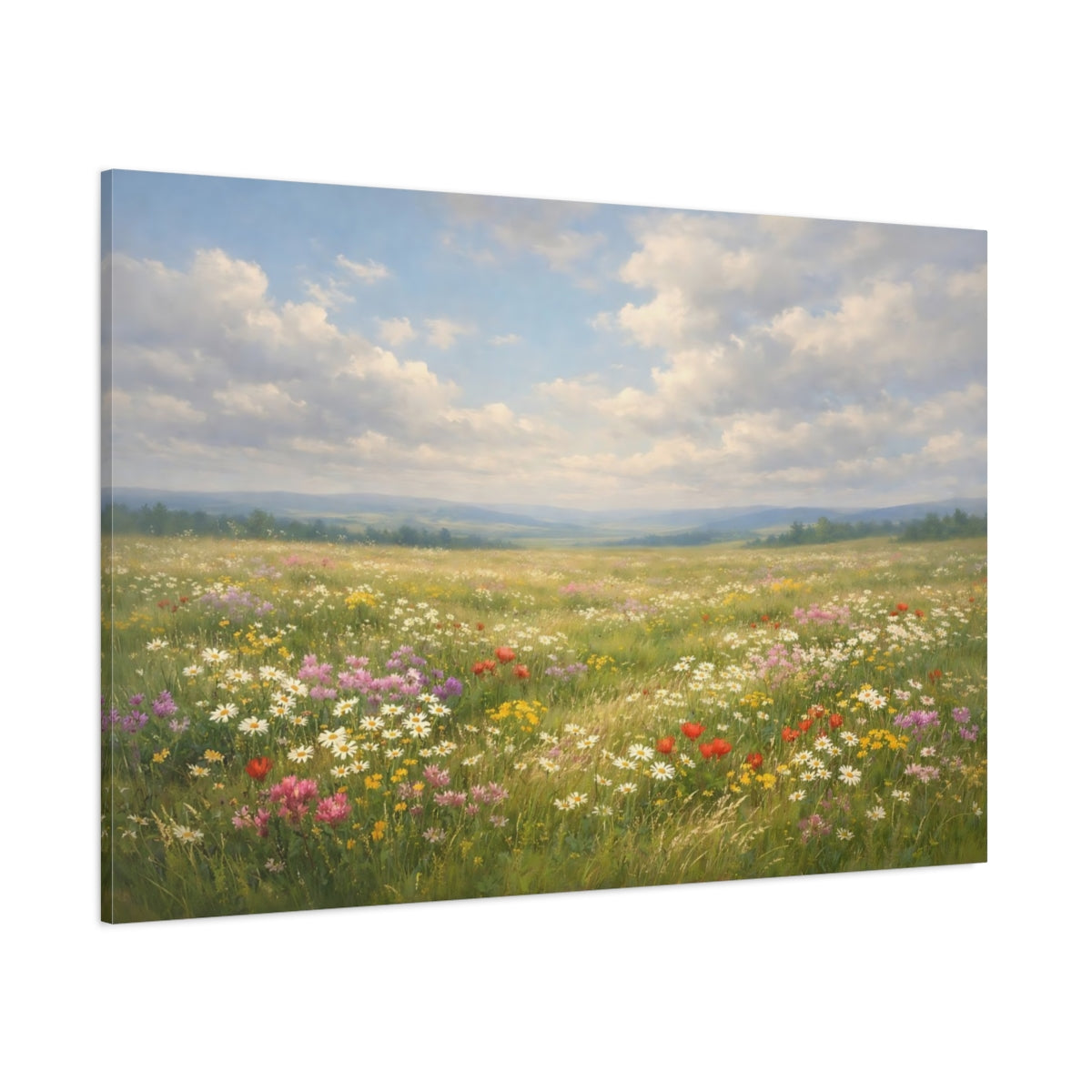 Side Mockup 1. Nature Wildflower Meadow Wildflower Meadow Landscape shown as stretched canvas wall art