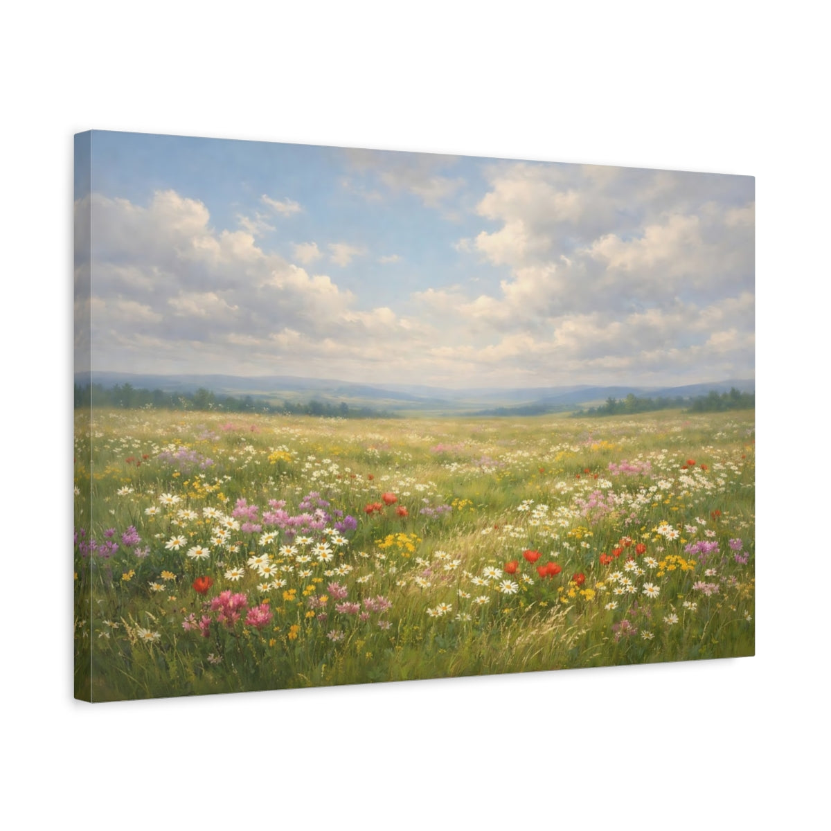 Side Mockup 3. Nature Wildflower Meadow Wildflower Meadow Landscape shown as stretched canvas wall art