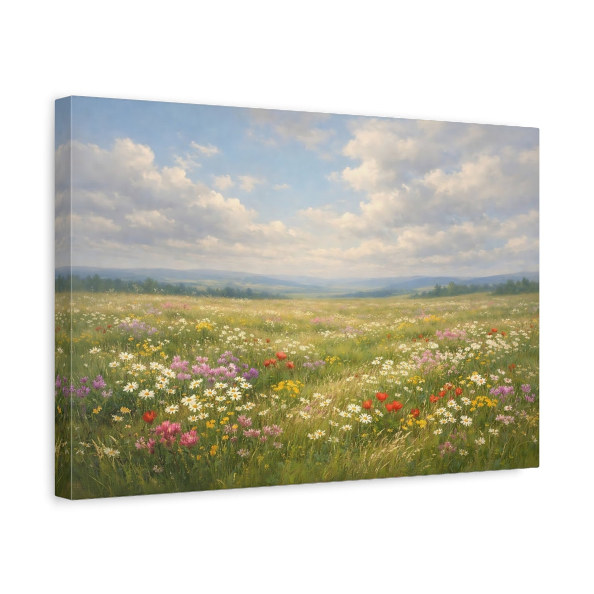 Side Mockup 4. Nature Wildflower Meadow Wildflower Meadow Landscape shown as stretched canvas wall art