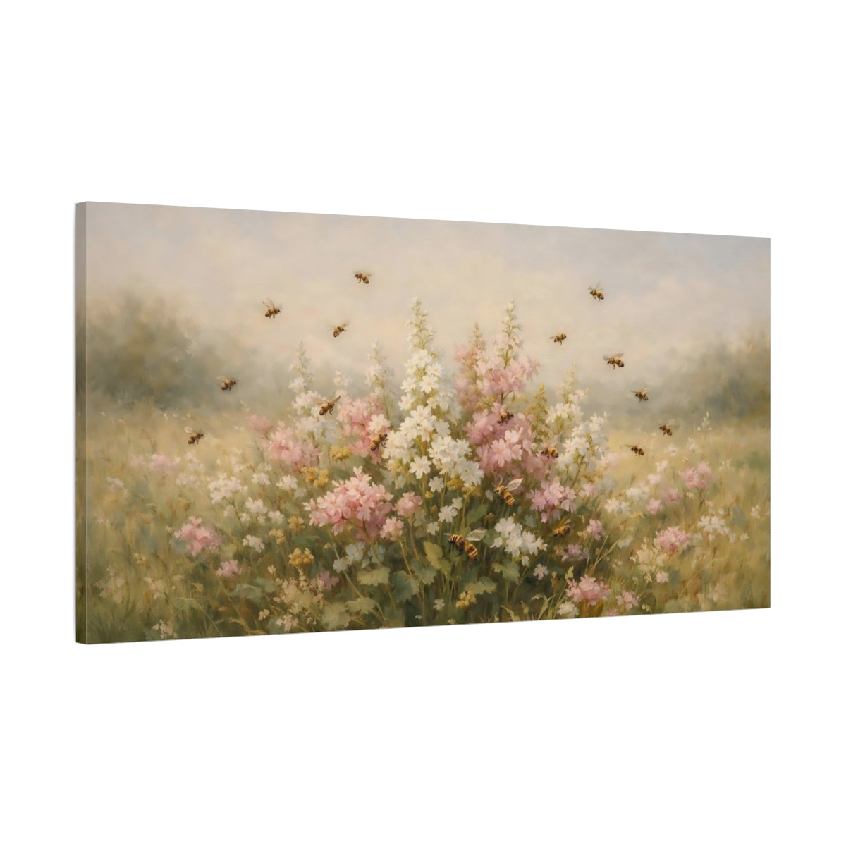 Side Mockup 1. Nature Wildflower Meadow Pastel Meadow Flowers shown as stretched canvas wall art
