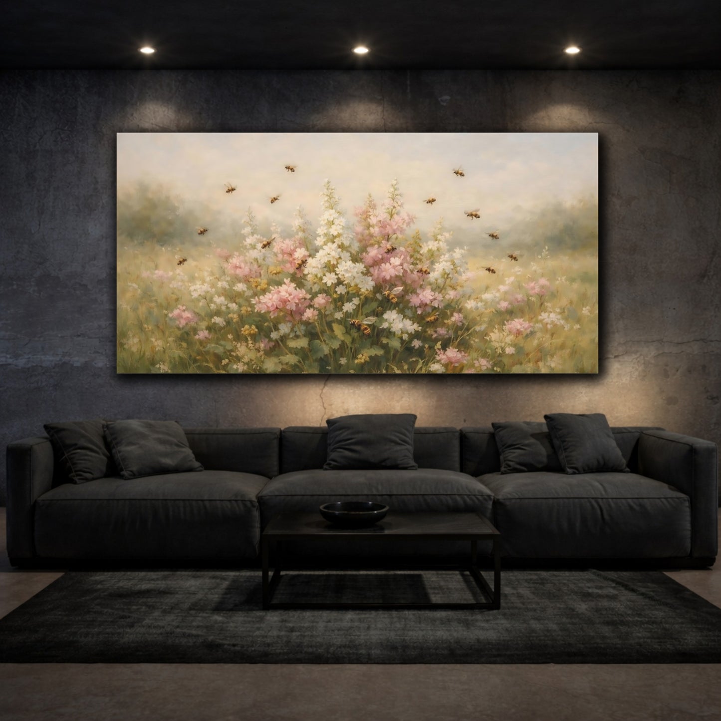 Mockup 2. Nature Wildflower Meadow Pastel Meadow Flowers shown as stretched canvas wall art
