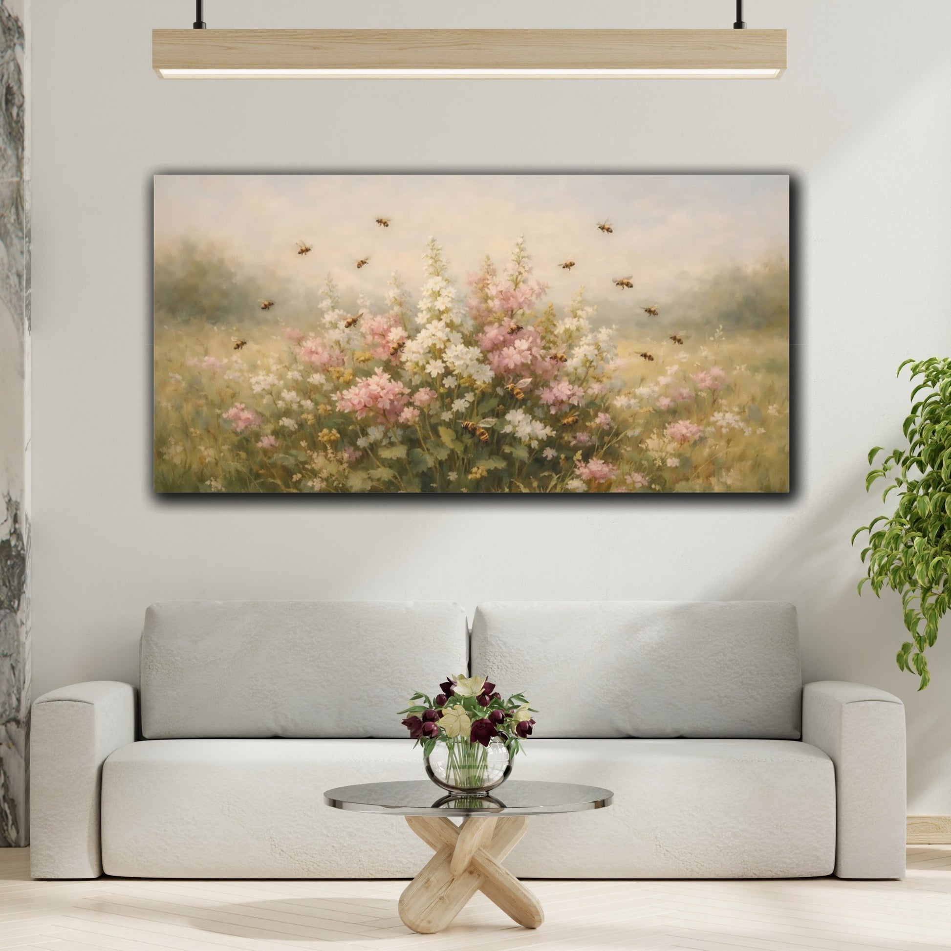 Mockup 3. Nature Wildflower Meadow Pastel Meadow Flowers shown as stretched canvas wall art