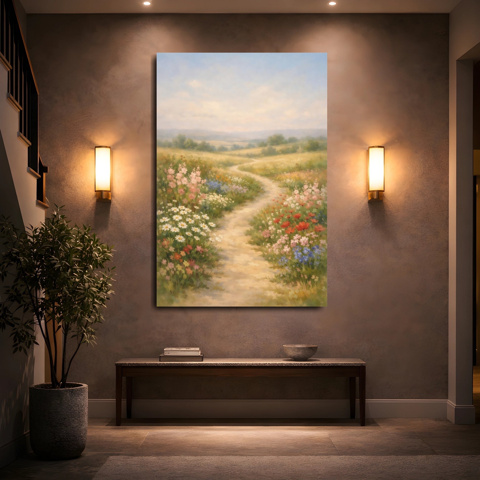 Mockup 4. Nature Wildflower Meadow Pastel Meadow shown as stretched canvas wall art