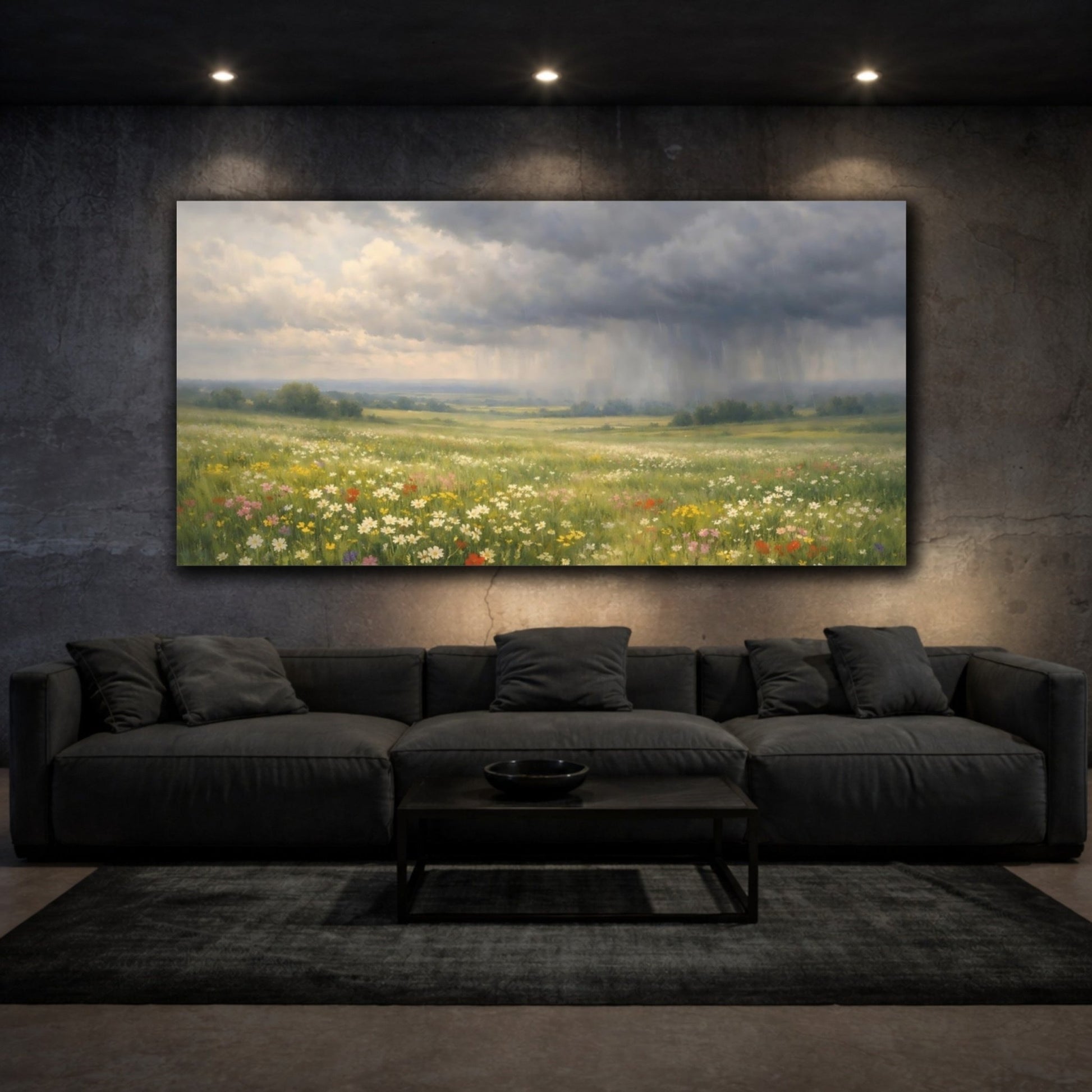 Nature Wildflower Meadow Stormy - Canvas Wall Art Print - YesArtYes
