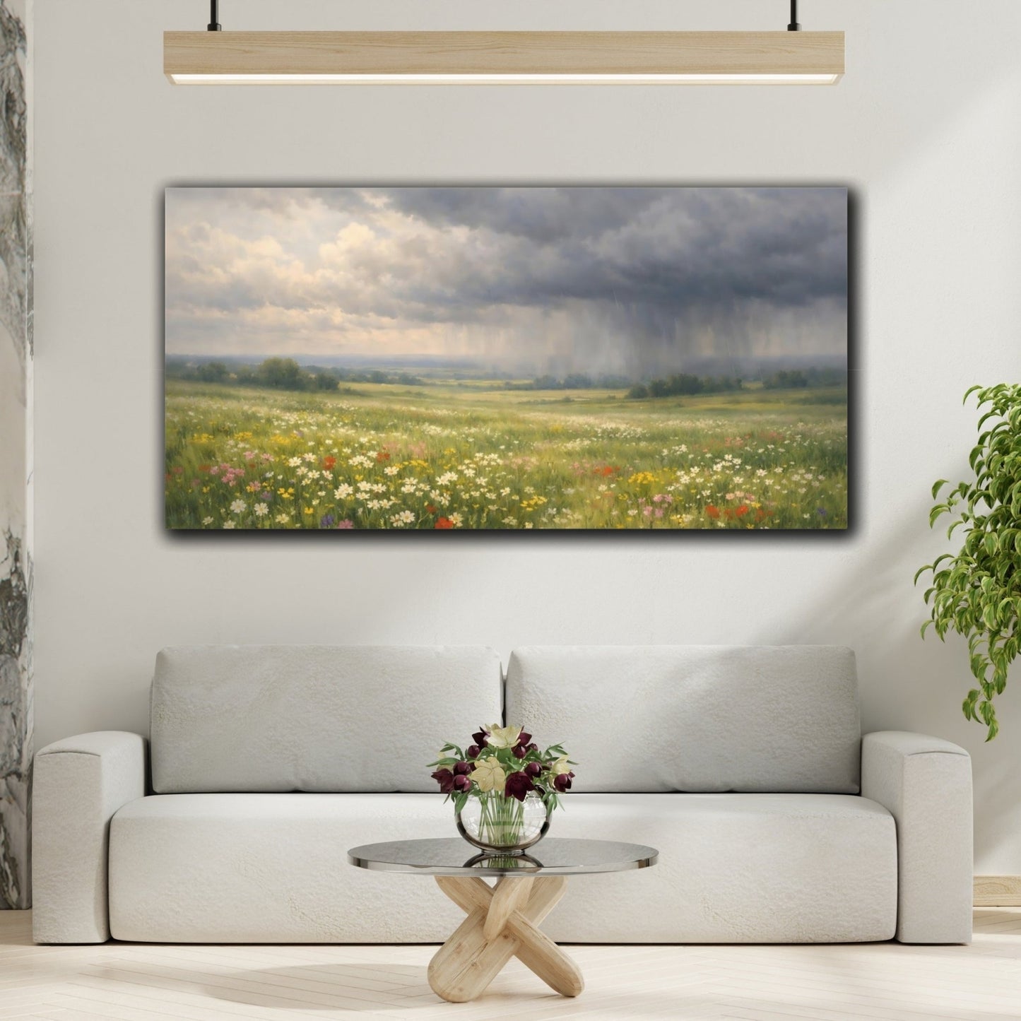 Nature Wildflower Meadow Stormy - Canvas Wall Art Print - YesArtYes