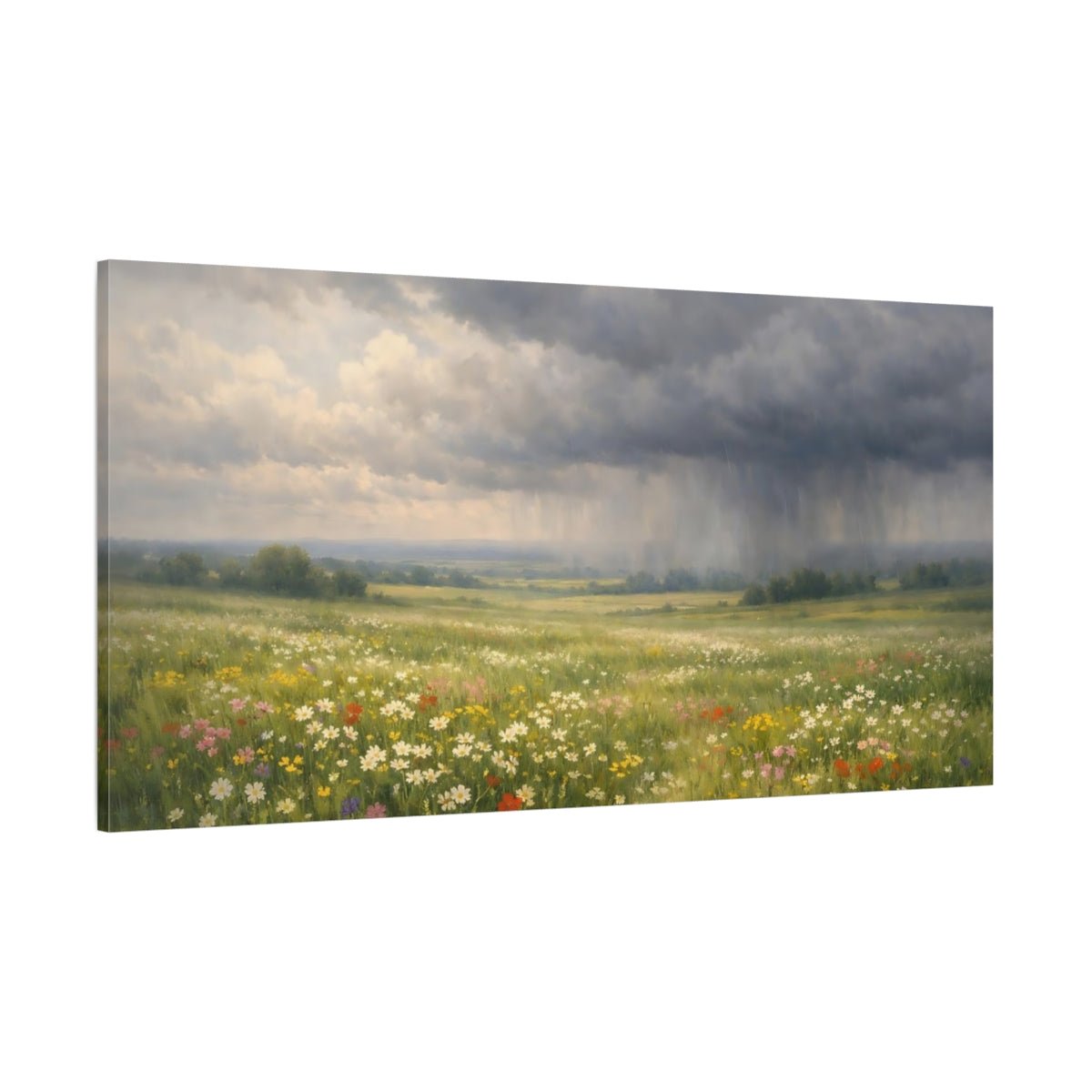 Nature Wildflower Meadow Stormy - Canvas Wall Art Print - YesArtYes