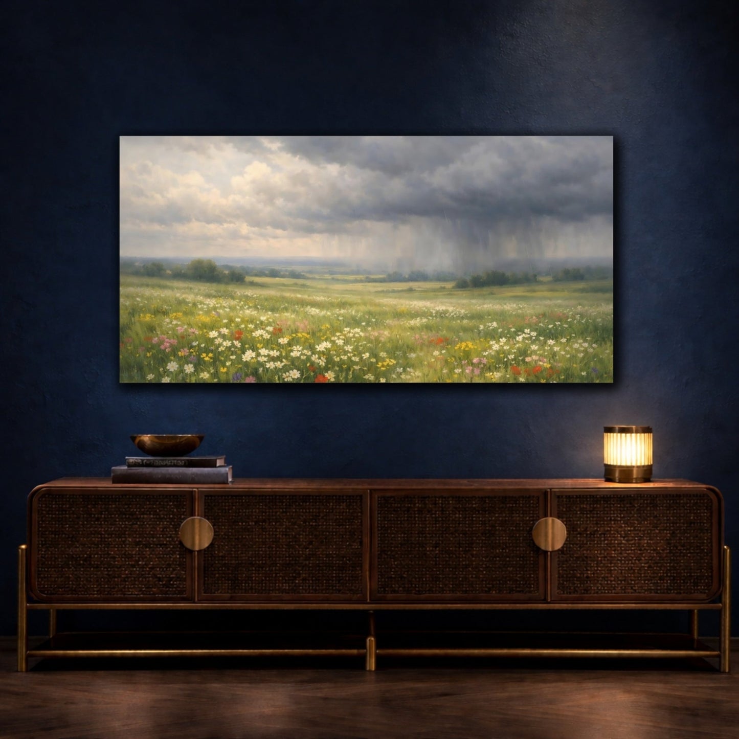 Nature Wildflower Meadow Stormy - Canvas Wall Art Print - YesArtYes