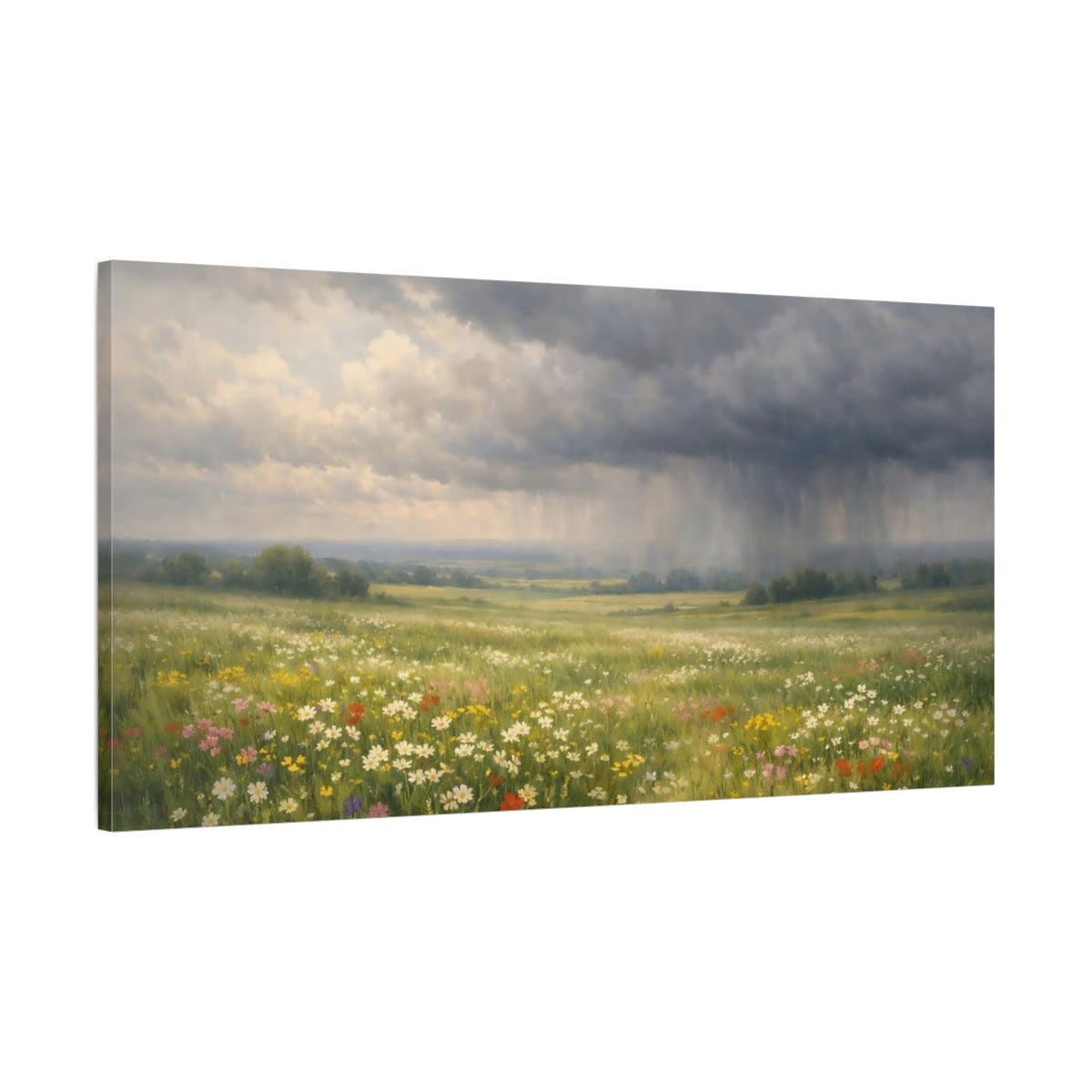 Nature Wildflower Meadow Stormy - Canvas Wall Art Print - YesArtYes