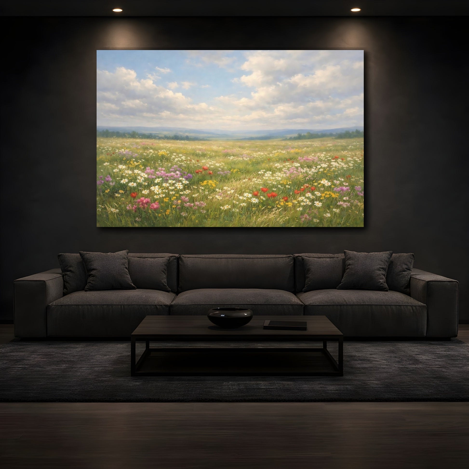 Mockup 2. Nature Wildflower Meadow Wildflower Meadow Landscape shown as stretched canvas wall art