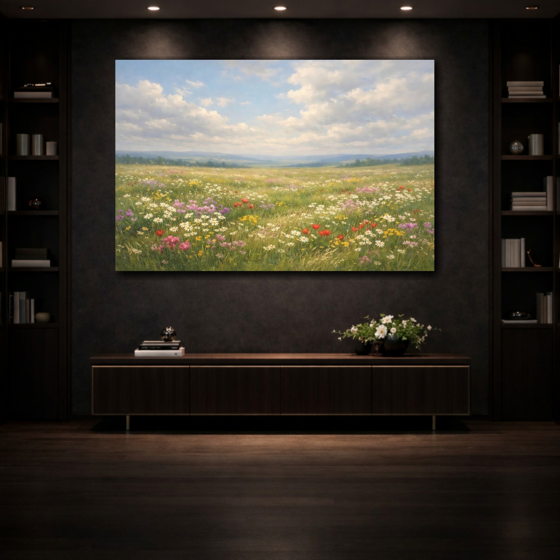 Mockup 4. Nature Wildflower Meadow Wildflower Meadow Landscape shown as stretched canvas wall art
