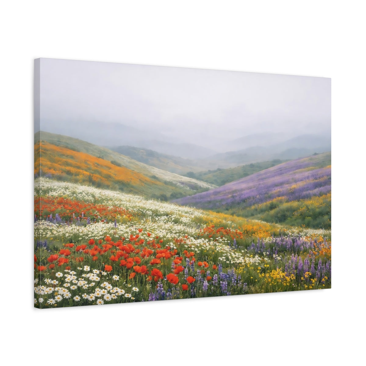 Side Mockup 2. Nature Wildflower Valley Colorful Wildflowers shown as stretched canvas wall art