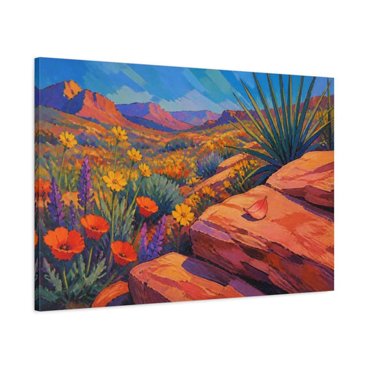 Nature Wildflower Vista Canvas Print – Living Room, Above Couch, Vibrant Orange And Blue - YesArtYes
